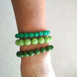 Bundle Of Three Stretch Green Bracelets